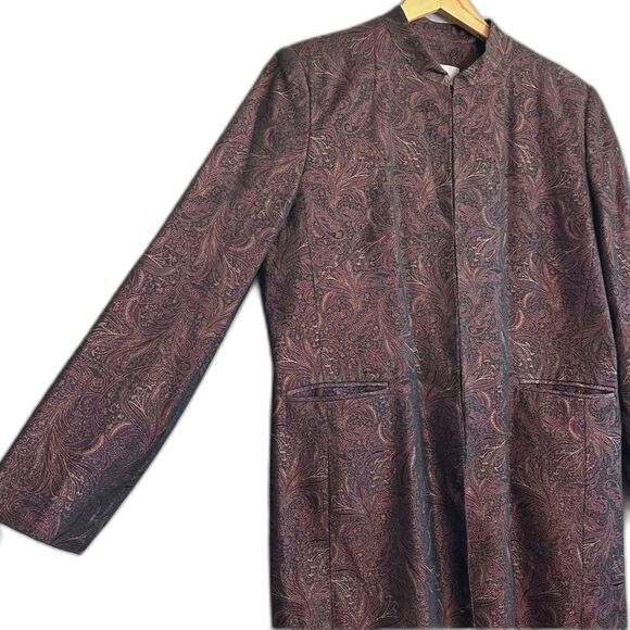 Oleg Cassini Metallic Gold Long Coat Plum Purple Jacket With Pockets Plus Sz 14 - Picture 2 of 6